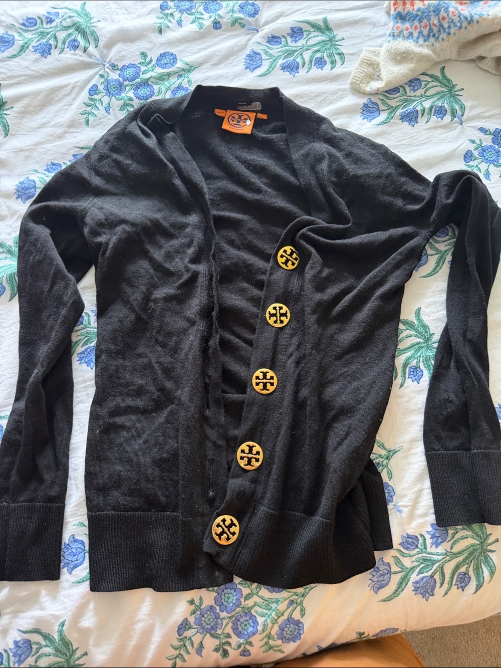 Tory Burch Black Cardigan with Gold Logo Buttons